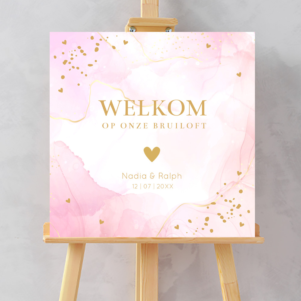 Bruiloftsbord roze marmerlook vierkant