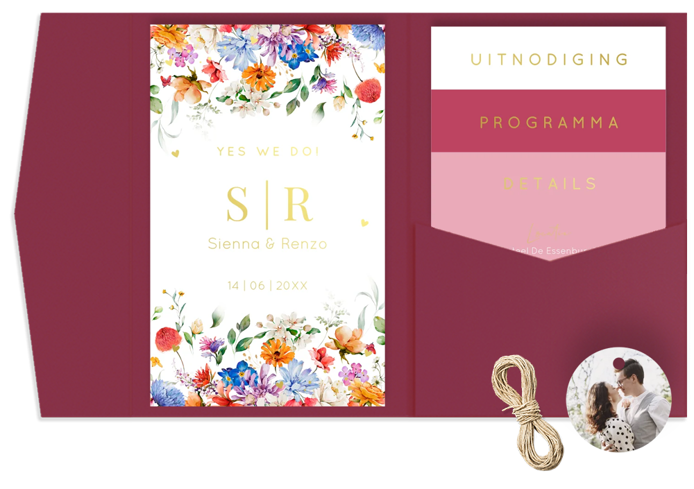 Pocketfold trouwkaart zomerse bloemen Blossoming Flowers