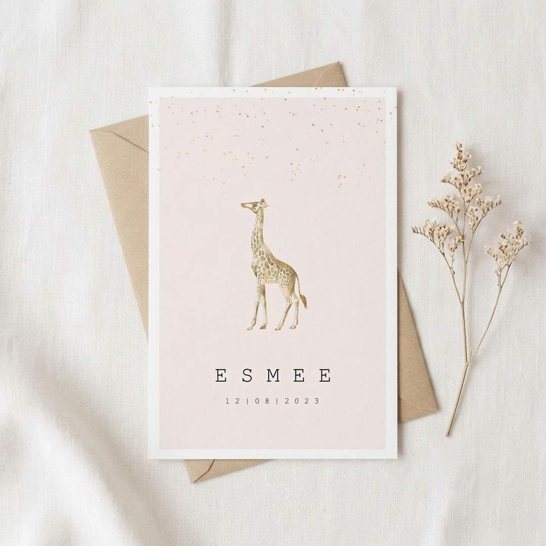 Geboortekaartje giraffe in goud look