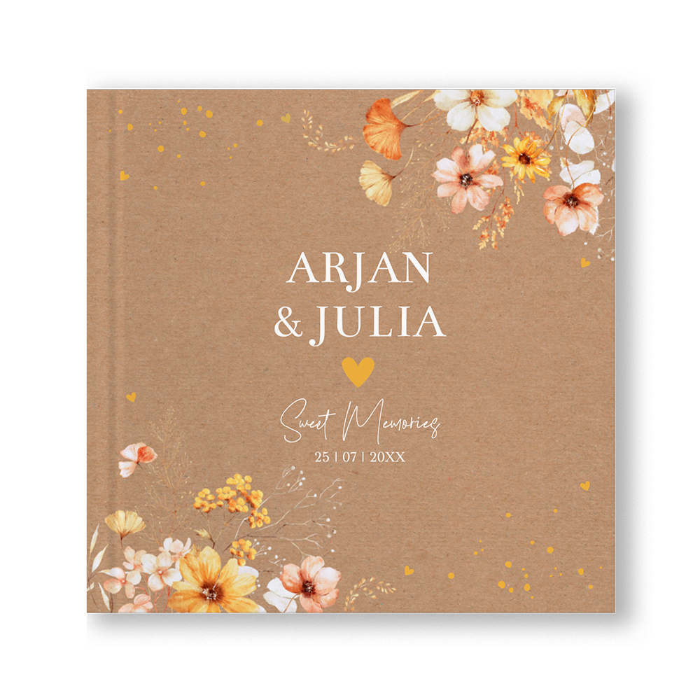Gastenboek bruiloft bloemen geel oranje