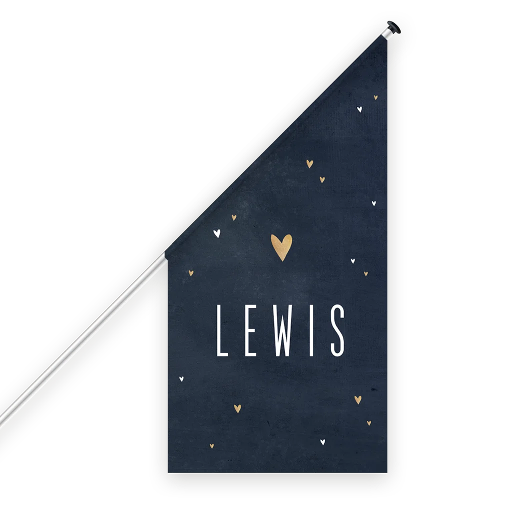 Blauwe geboortevlag met lieve hartjes