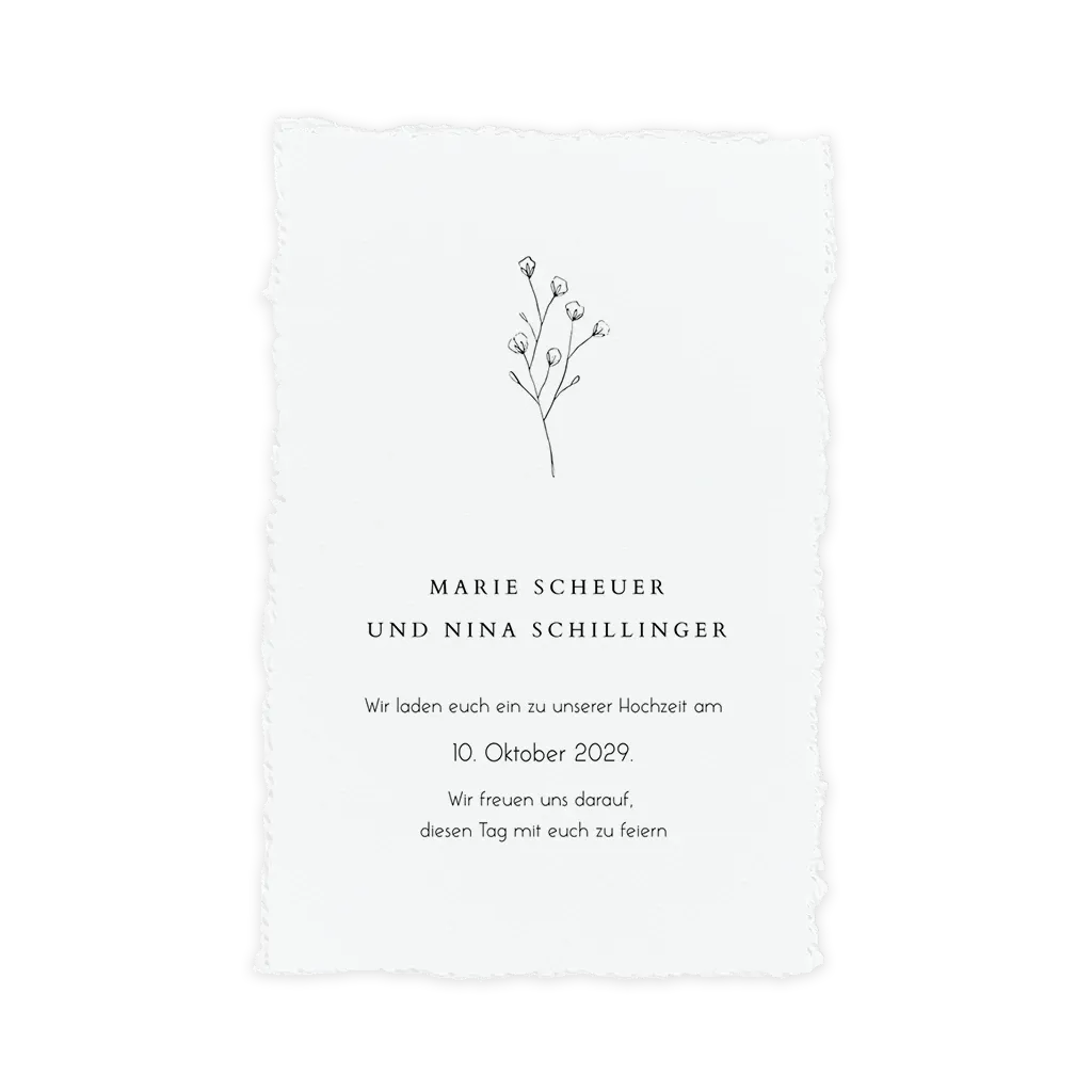 Büttenpapier-Look (DIY*) Hochzeitseinladung mit gezeichneten Blumen