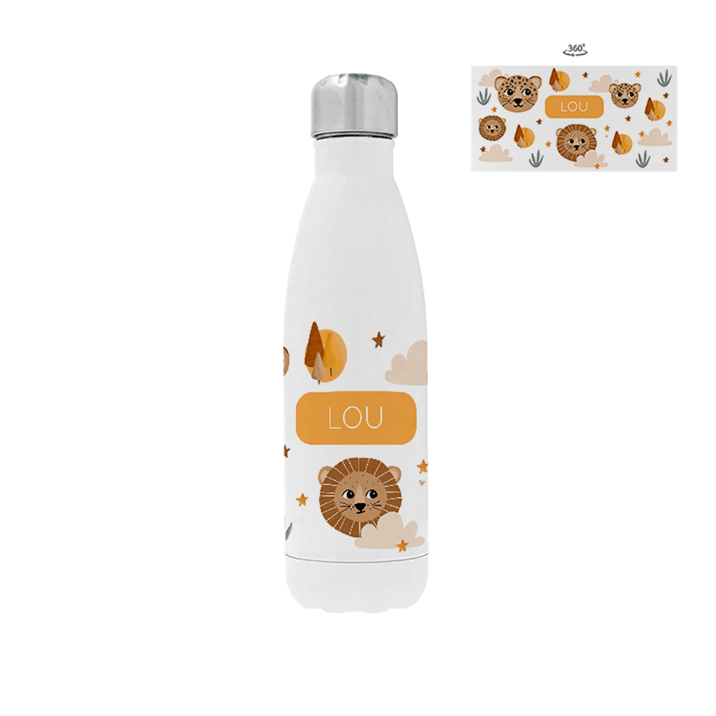 Drinkfles RVS met naam en jungledieren