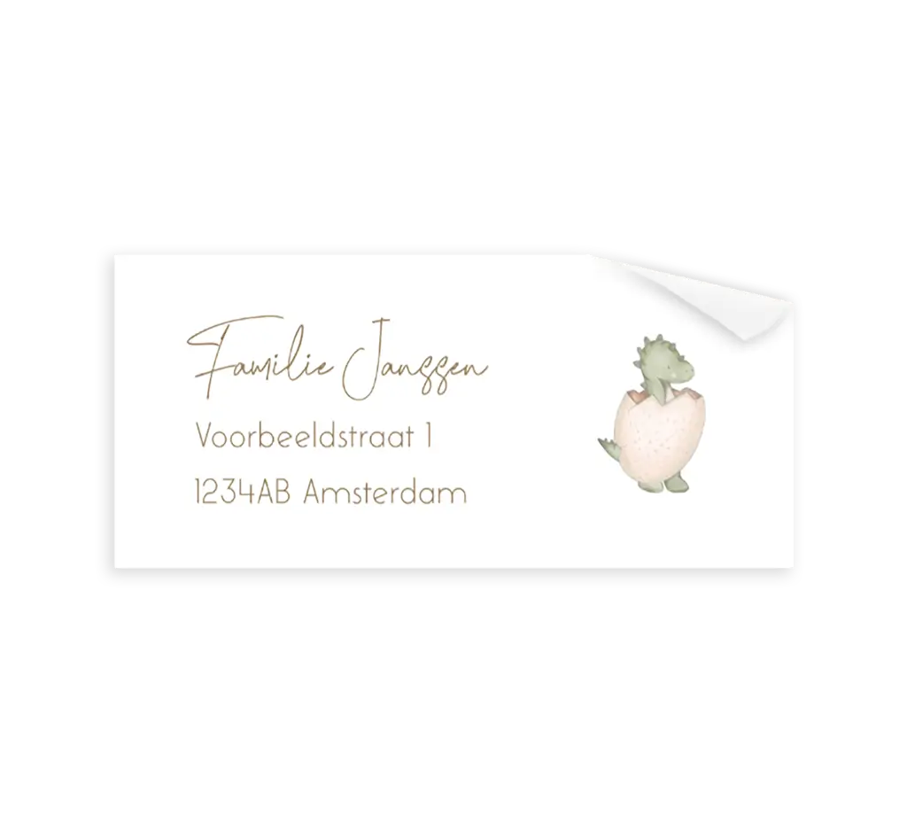 Adressticker met dino in ei