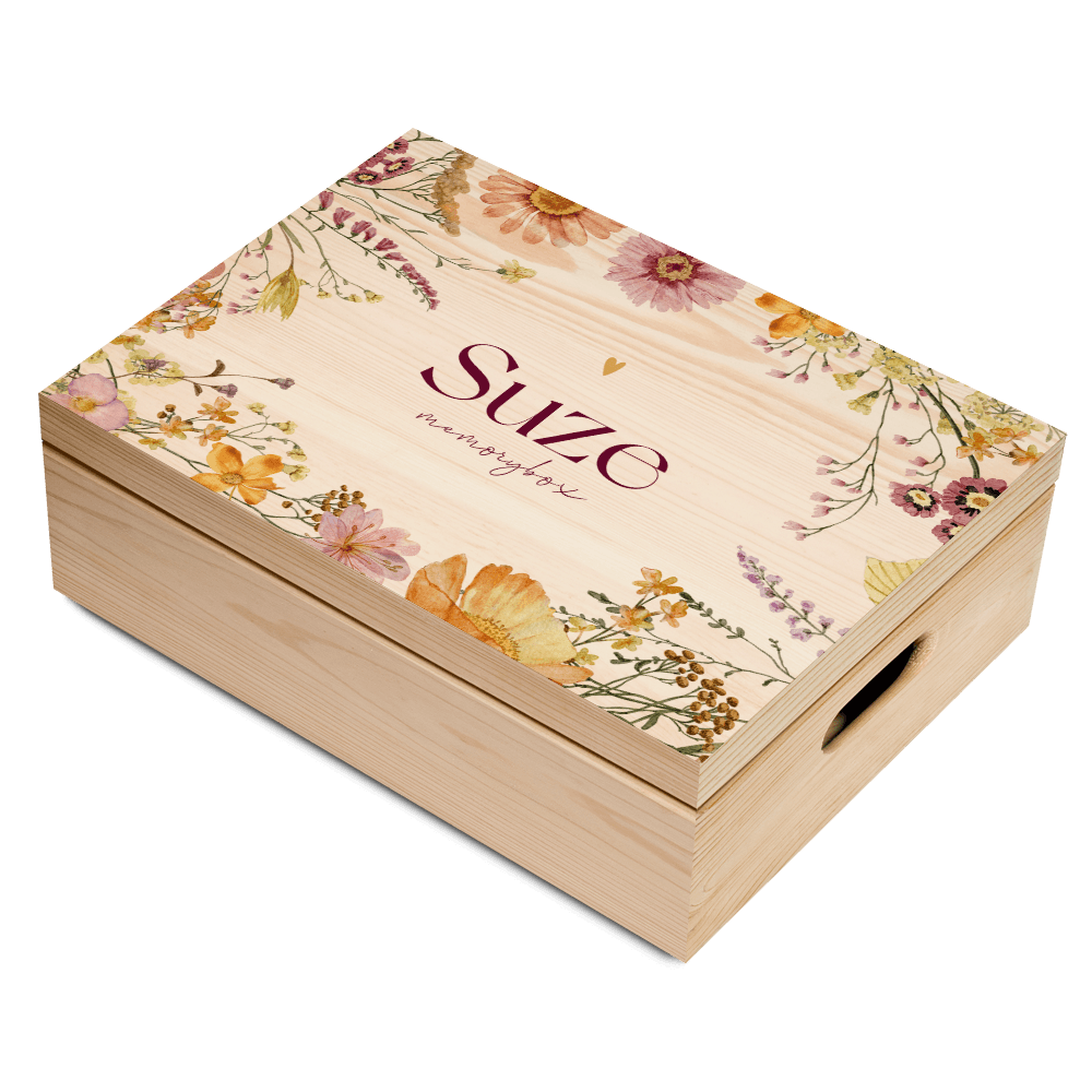 Geboorte memorybox meisje met kleurrijke bloemen