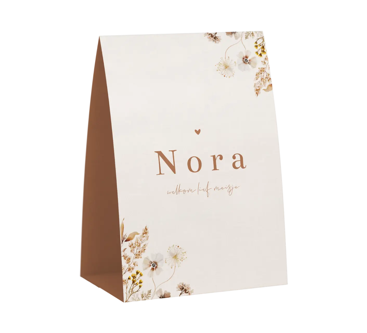 Romantisch tent geboortekaartje meisje met droogbloemen