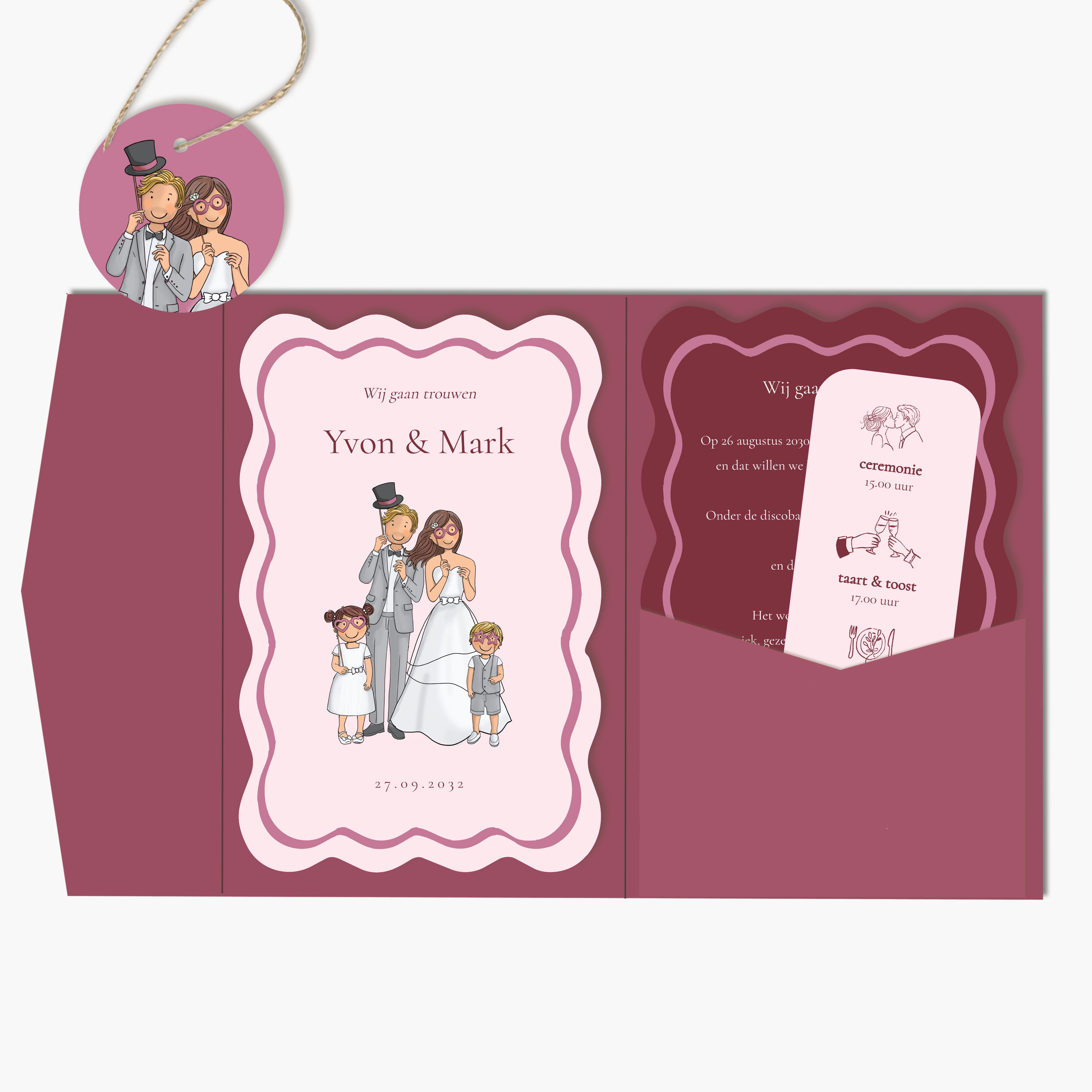 Pocketfold golfkaart gezin met leuke versiering