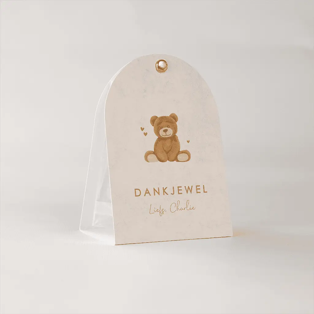 Doopsuiker snoepzakje beige met teddybeer