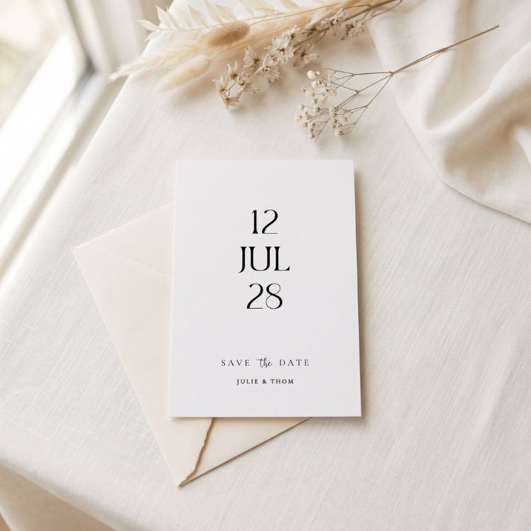 Save the Date minimalistisch zwarte tekst