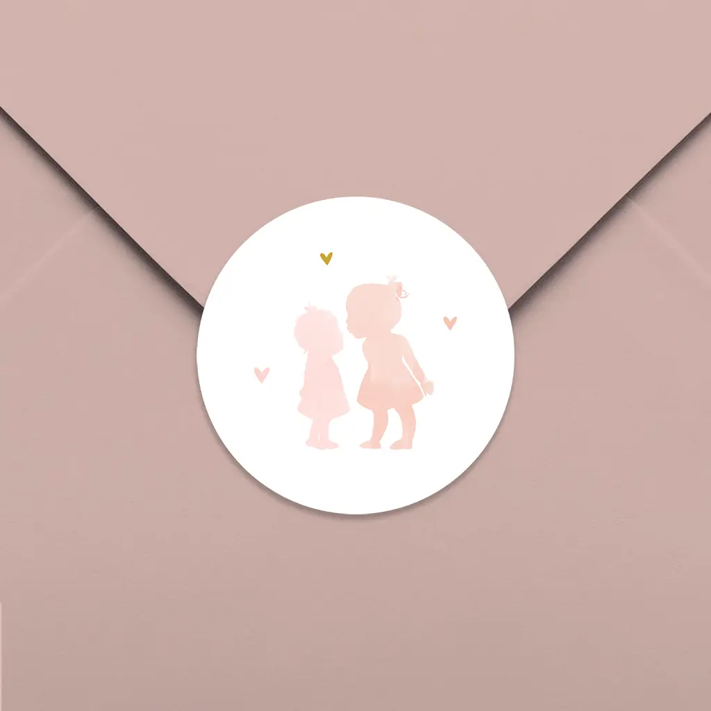 Sluitsticker met roze silhouet grote en kleine zus - per 25 stuks