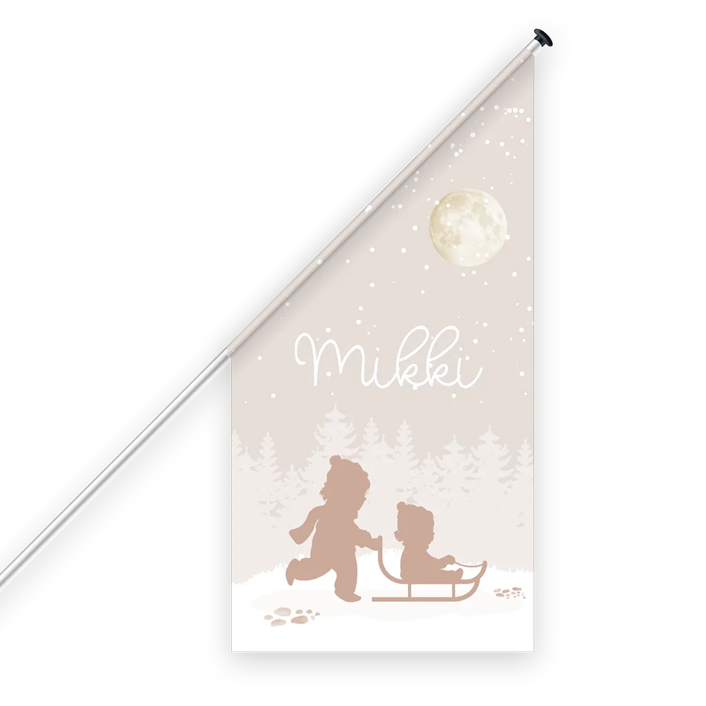 Winterse geboortevlag met silhouetten