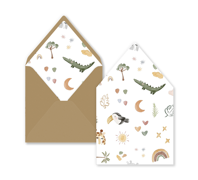 Witte envelop inlay met kleurrijke illustraties voor 14 x 14 envelop