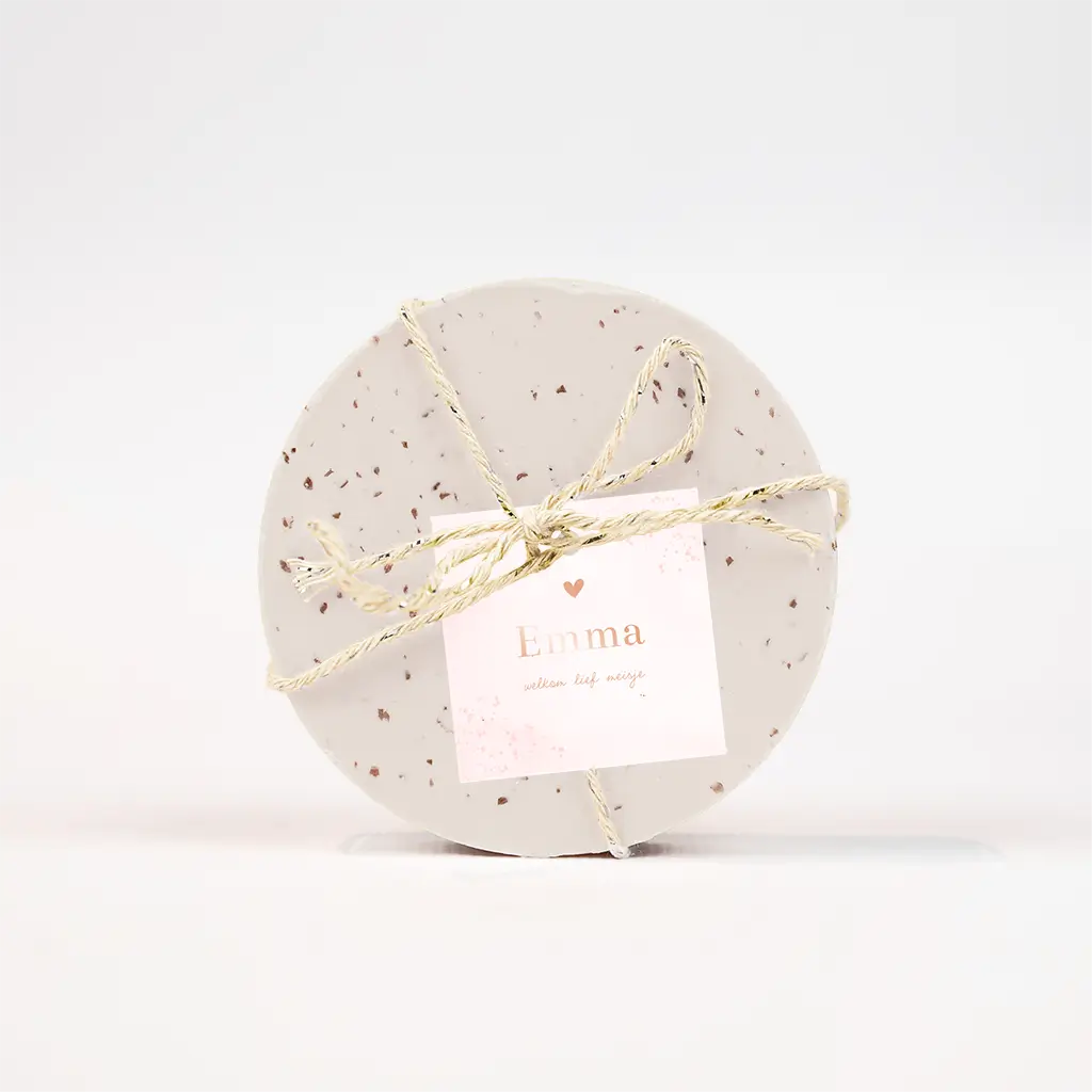 Label vierkant roze watercolour met roségoudfolie hartje - per 16 stuks