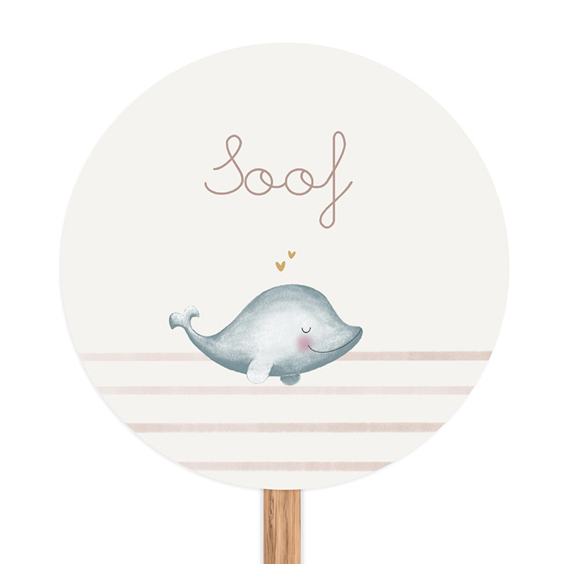 Geboorte tuinbord rond met dolfijn – zacht ontwerp met strepen