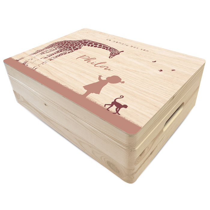 Silhouet meisje met giraf memory box van hout