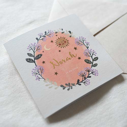 Geboortekaartje boho zon bloemen