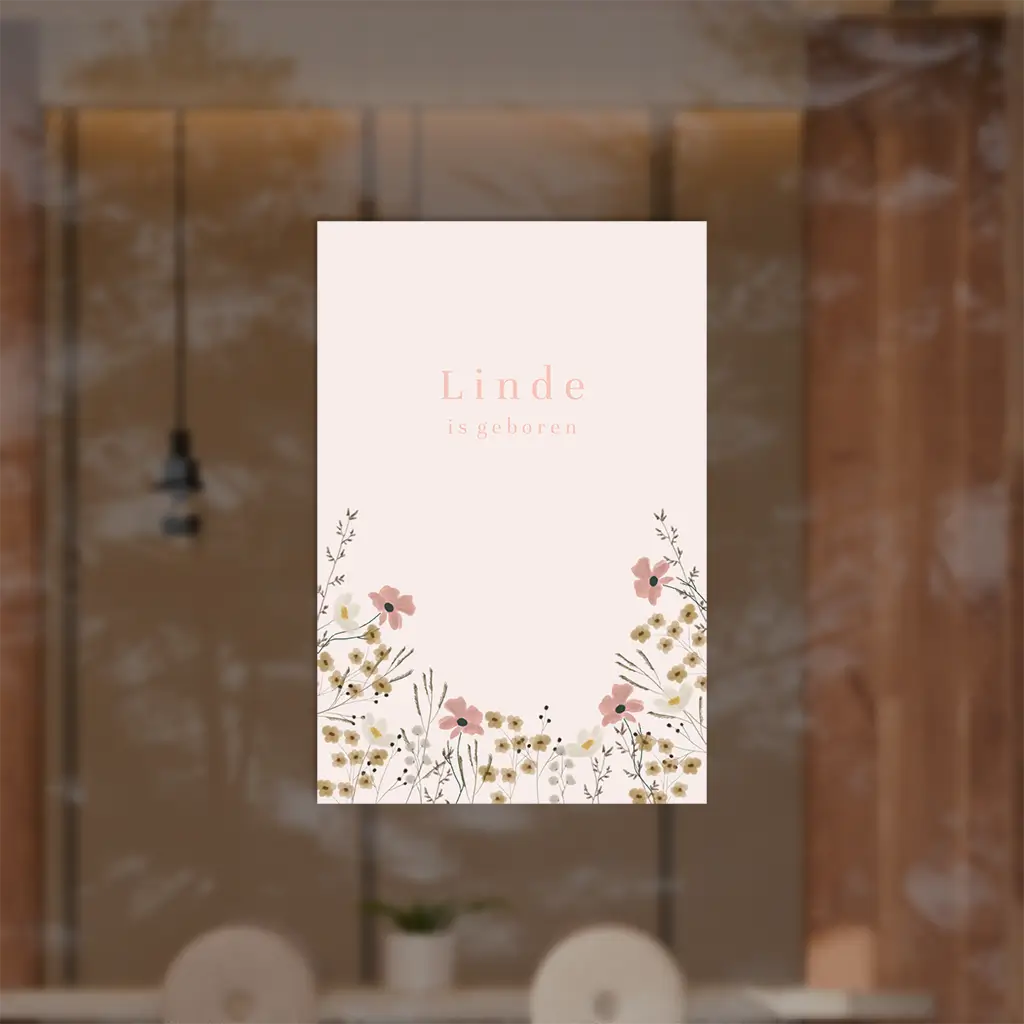 Lichtroze raamsticker met watercolour bloemen
