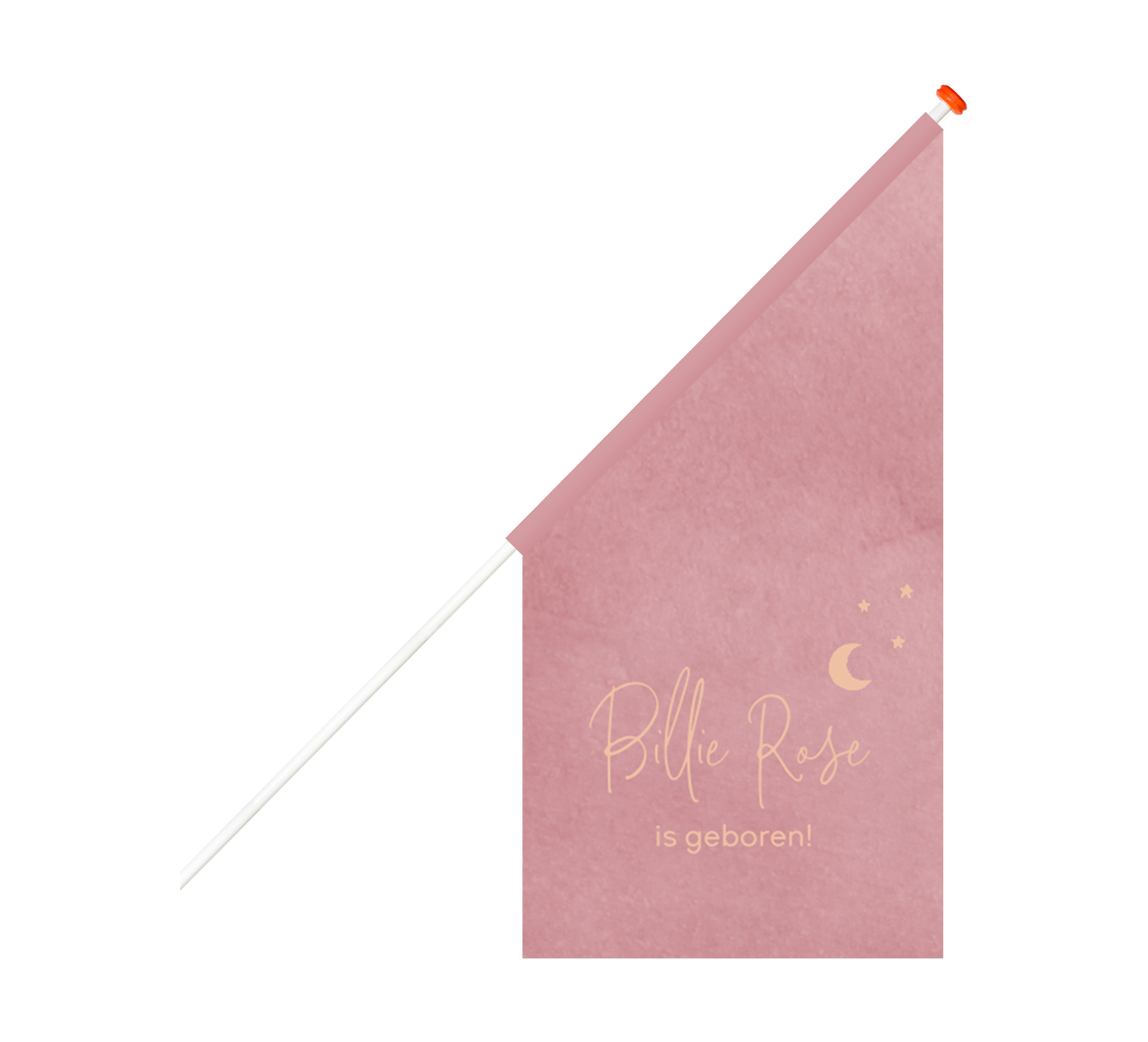 Roze velvet-look geboortevlag met maan en sterren