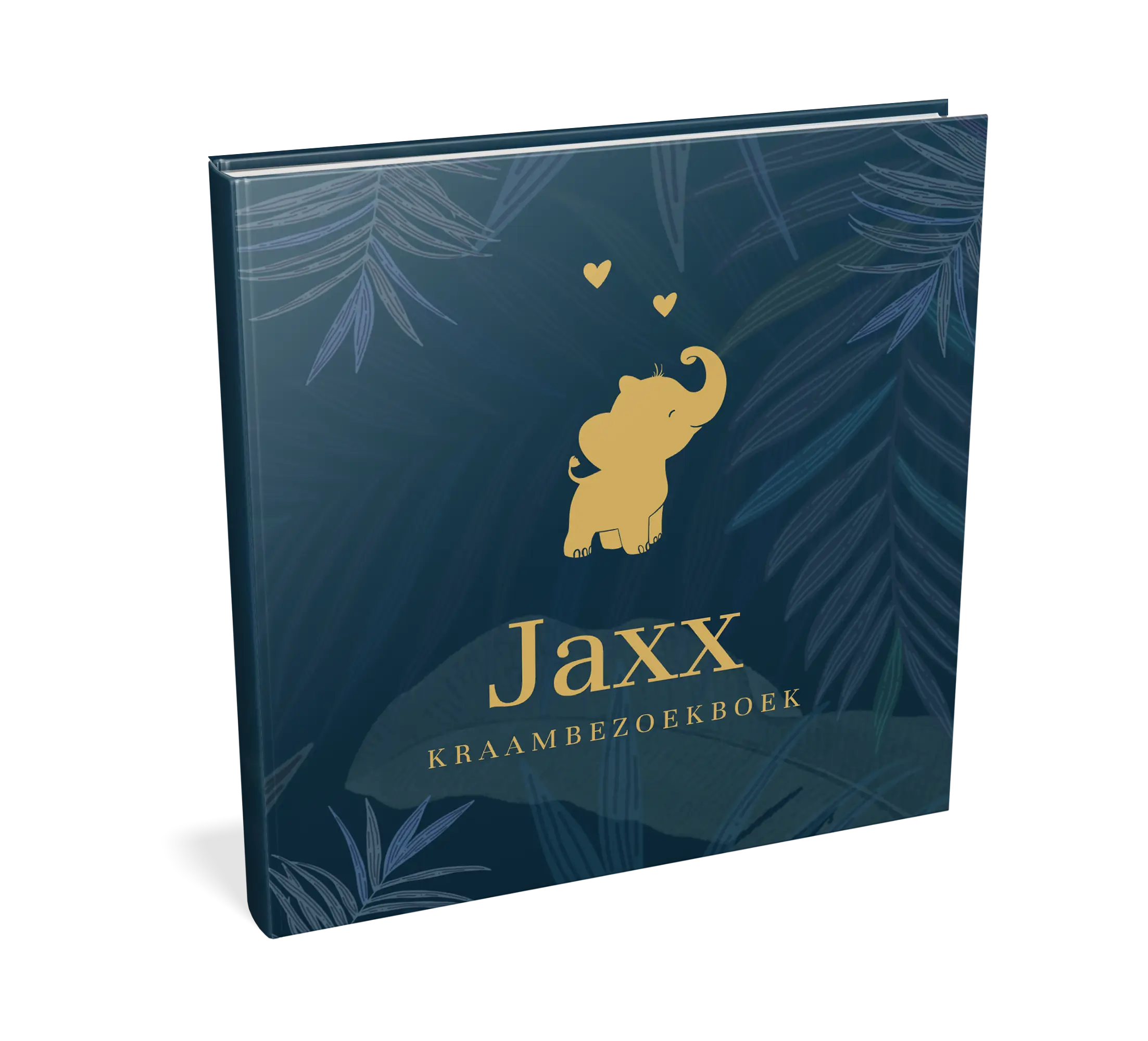 Donkerblauw kraambezoekboek met goudkleur olifantje - met invulpagina's