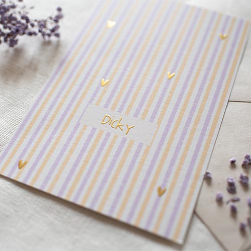 Geboortekaartje meisje gestreept goudfolie hartjes