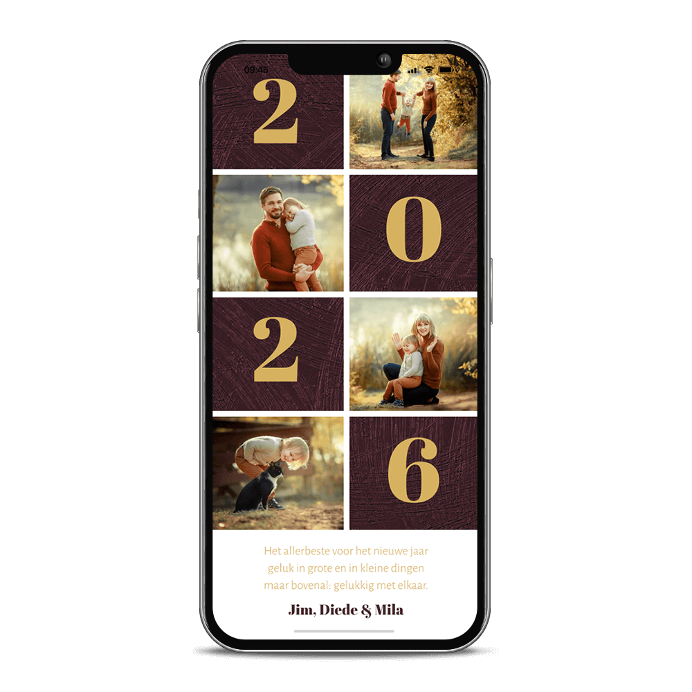 Digitale kerstkaart met eigen foto collage en jaartal