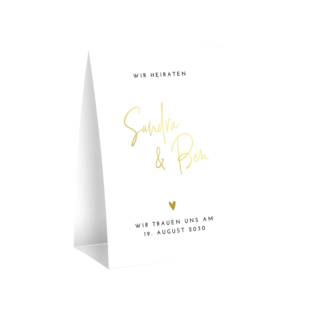 Moderne, schlichte Aufsteller-Hochzeitskarte mit Goldfolie