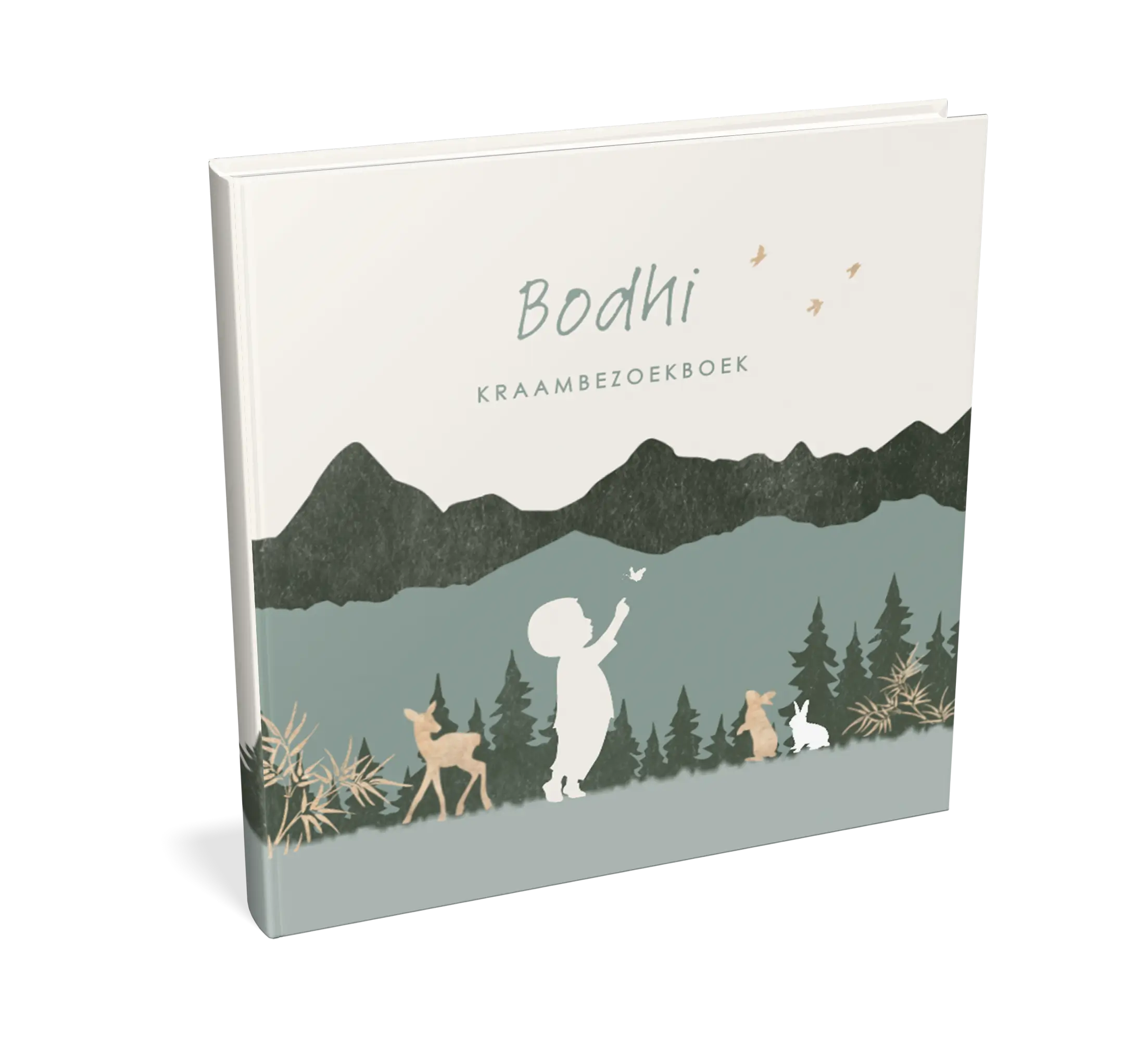 Kraambezoekboek stoer met bosdieren en silhouetje