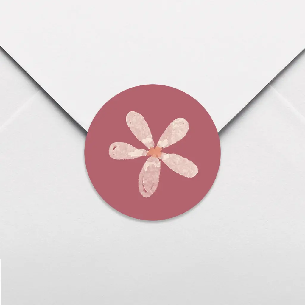 Sluitsticker roze met bloemetje - per 25 stuks