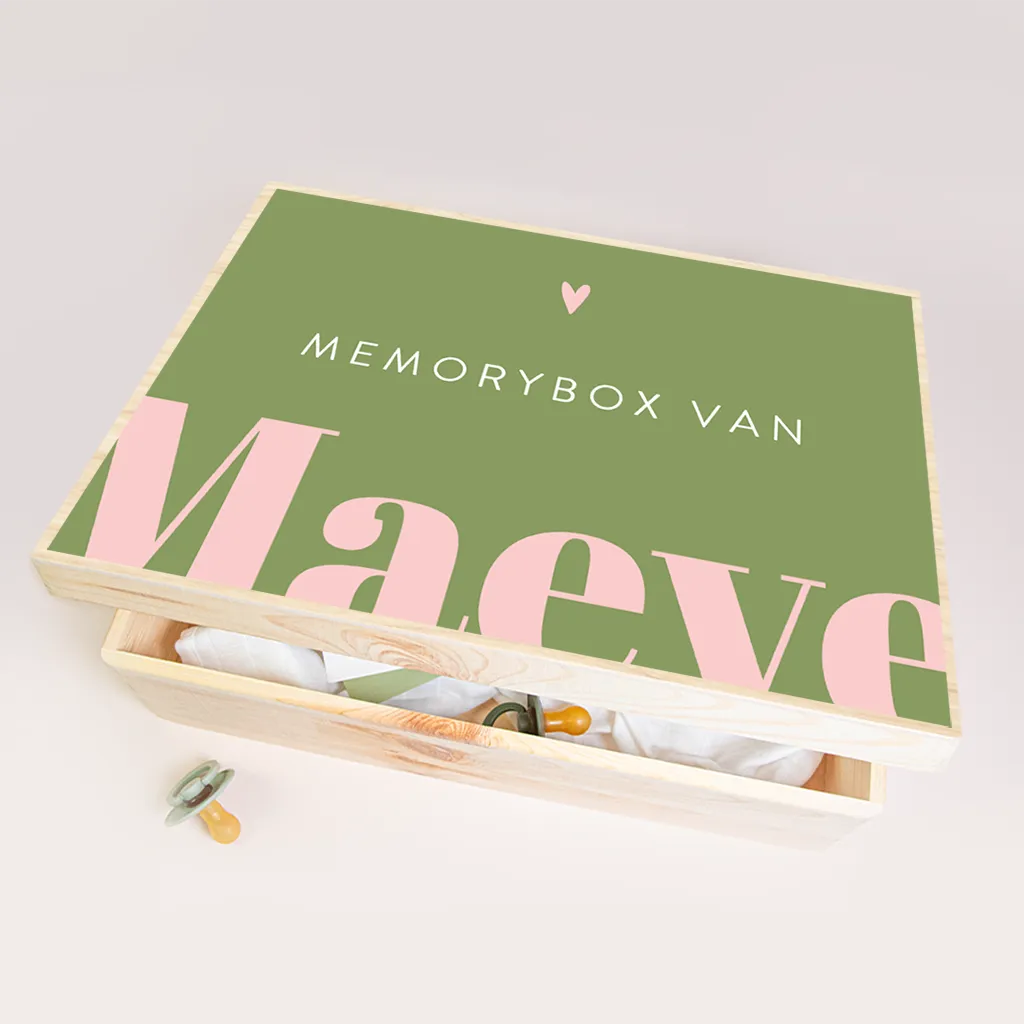 Memorybox baby in colorblocking groen en roze