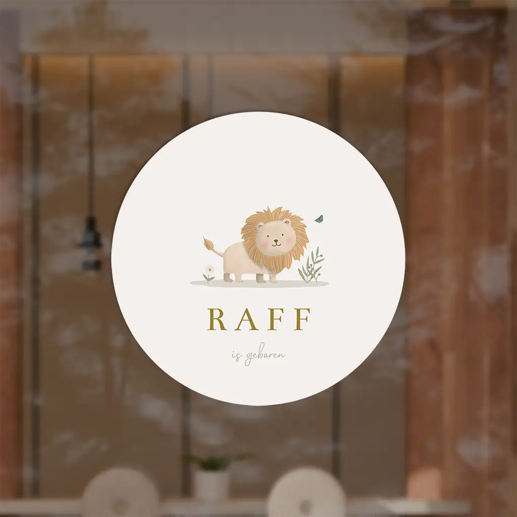 Ronde raamsticker met lieve illustratie leeuwtje