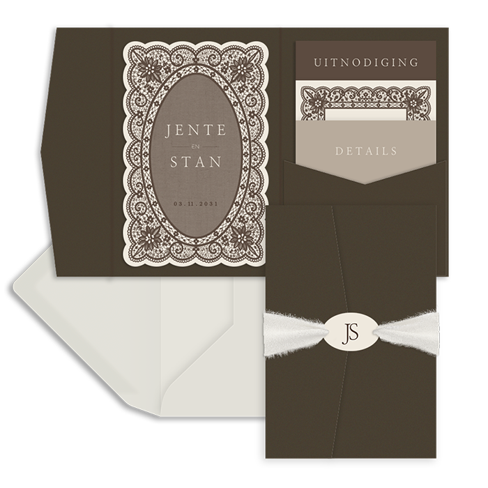 Vintage pocketfold trouwkaart met kant