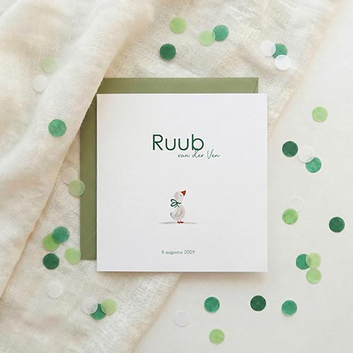 Klassiek geboortekaartje jongen met een klein kuikentje