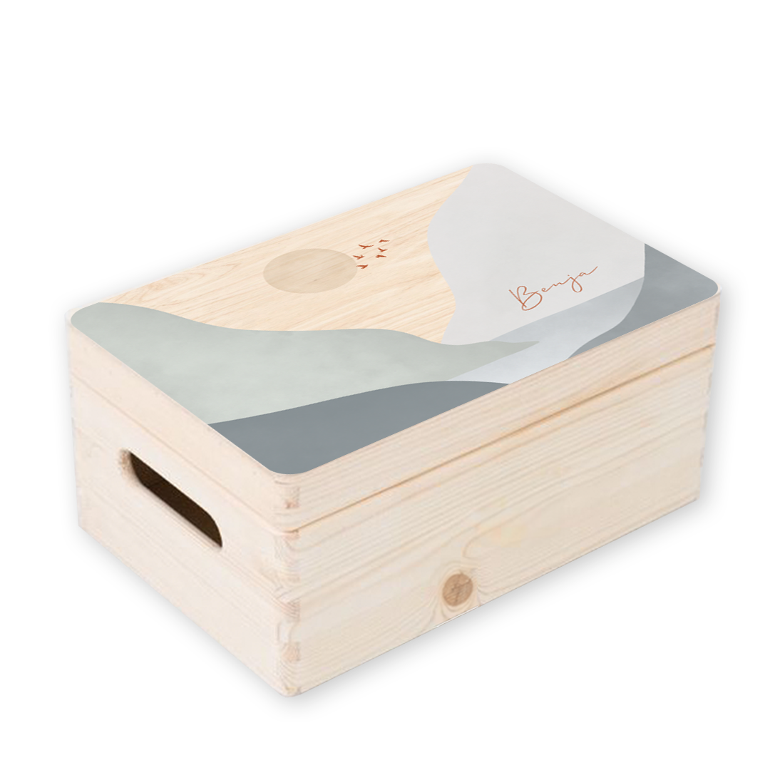 Memorybox voor jongen met bergen voor tastbare kraamherinneringen