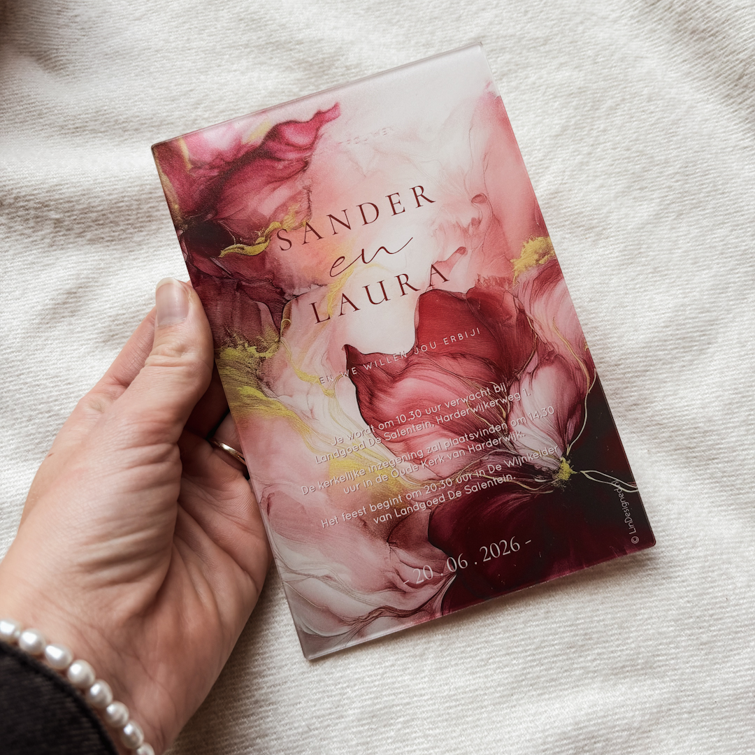 Acryl kaart met paarse bloemen