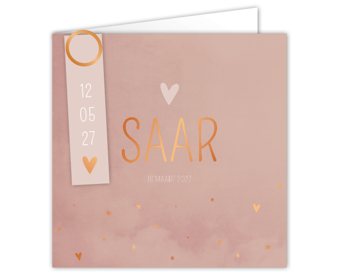 Geboortekaartje roze meisje hartjes foliedruk