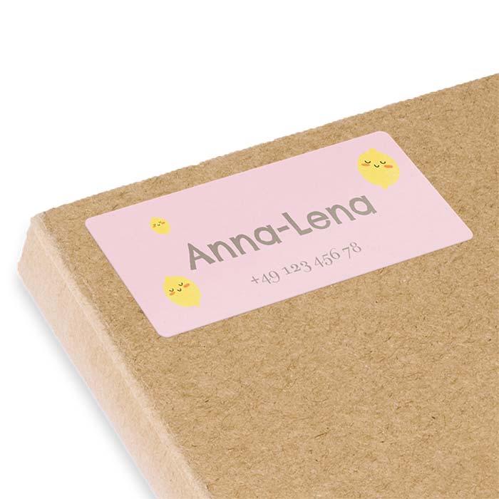 Namensaufkleber mit Namen und Telefonnummer mit Zitronen