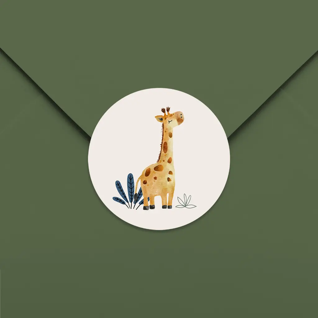 Sluitsticker vrolijke watercoliour illustratie giraffe - per 25 stuks