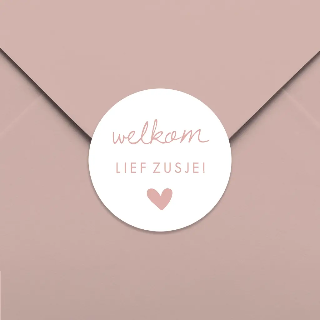 Bewerkbare sluitsticker met eigen tekst en roze hartje - per 25 stuks