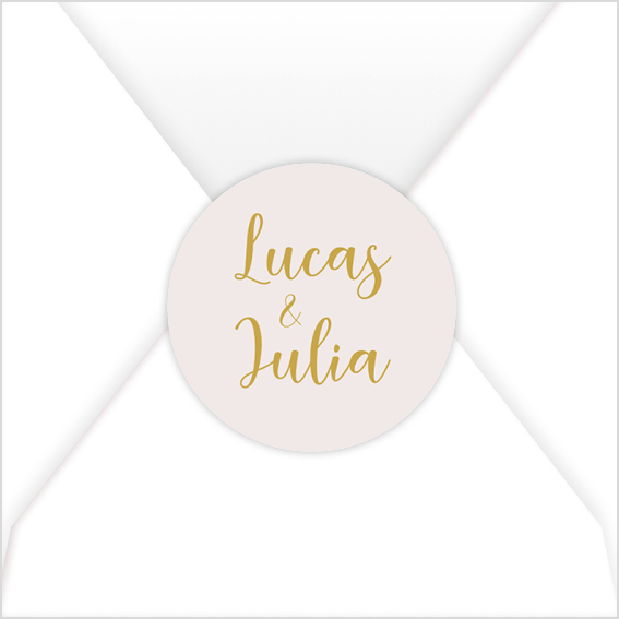 Sluitsticker trouwkaart lichtroze namen goudkleur