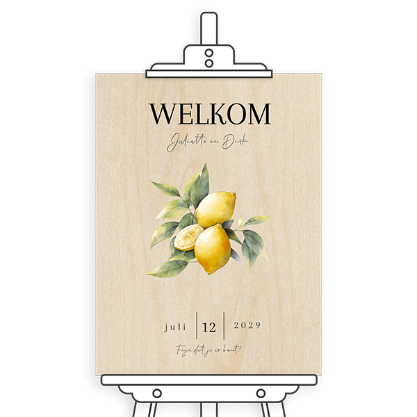 Houten welkomstbord met citroentjes 