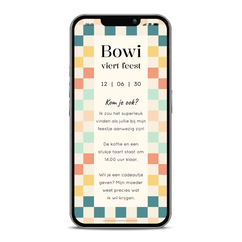 Digitale uitnodiging feestje met gekleurde blokken