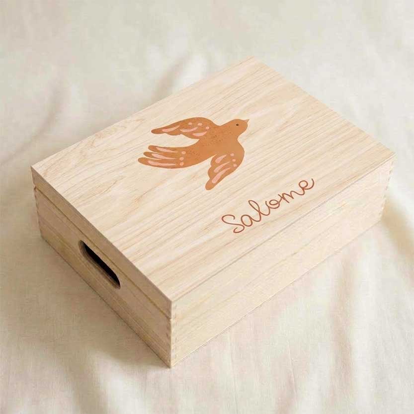 Memorybox hout meisje vogels zon