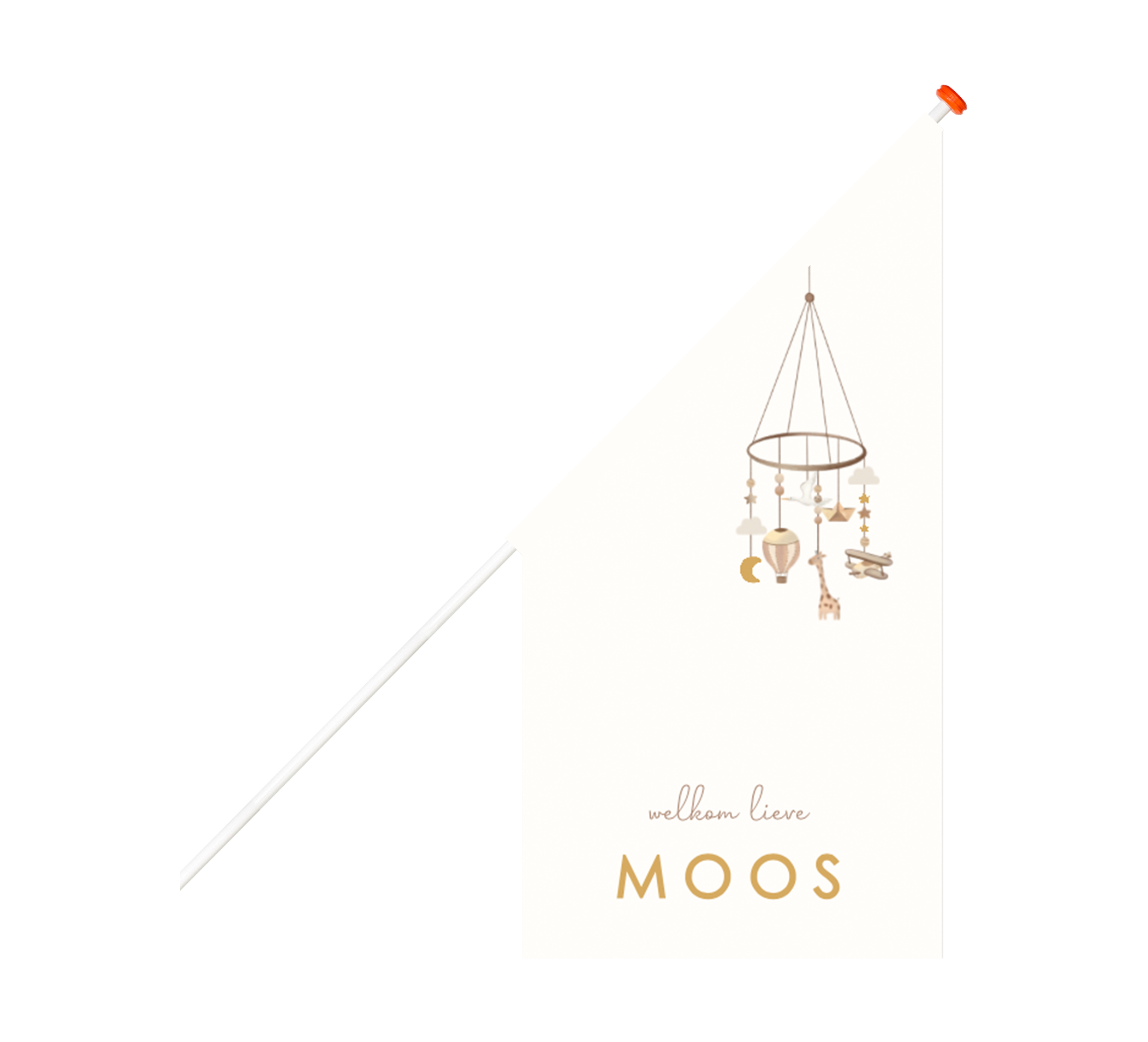 Leuke geboortevlag met hangende baby mobiel