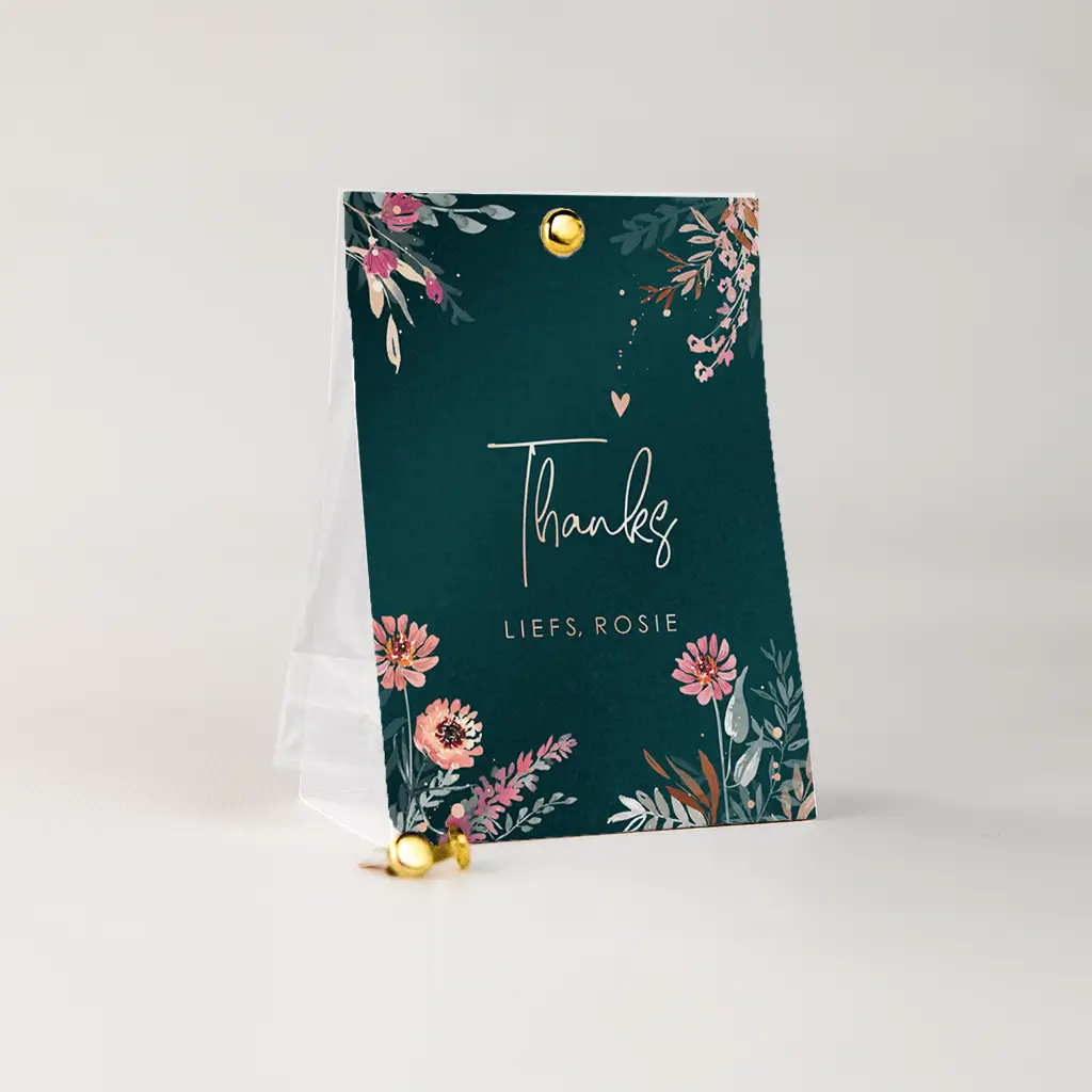 Kleurrijke doopsuiker snoepzakje met bloemen en roségoudfolie