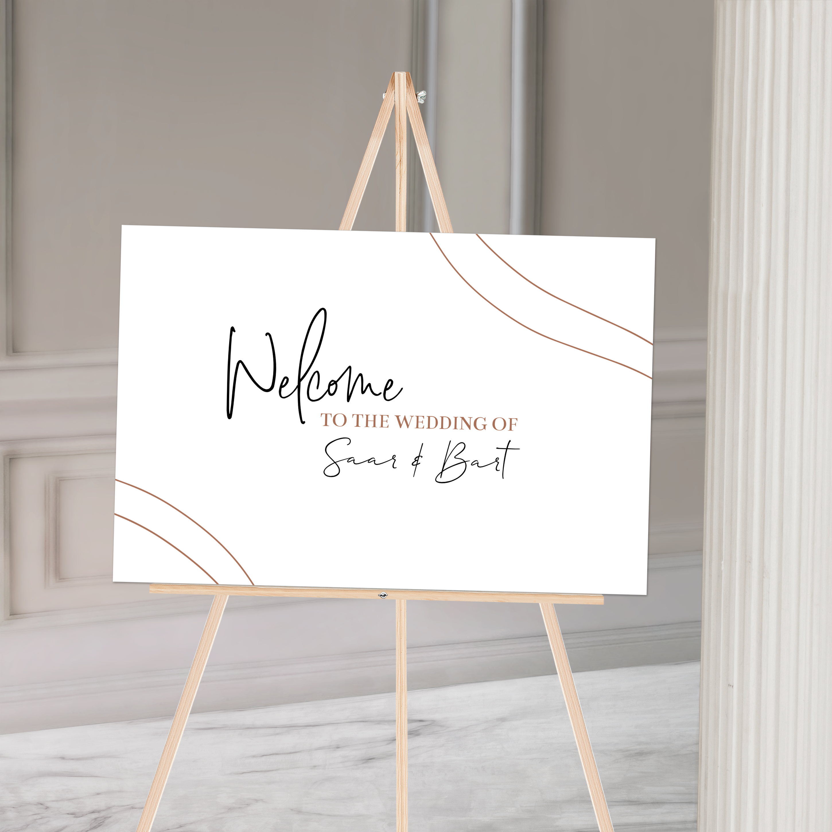 Welkomstbord voor op jullie bruiloft minimalistisch beige zwart