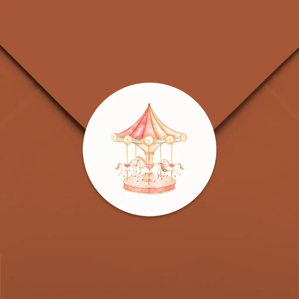 Sluitsticker met roze carrousel - per 25 stuks
