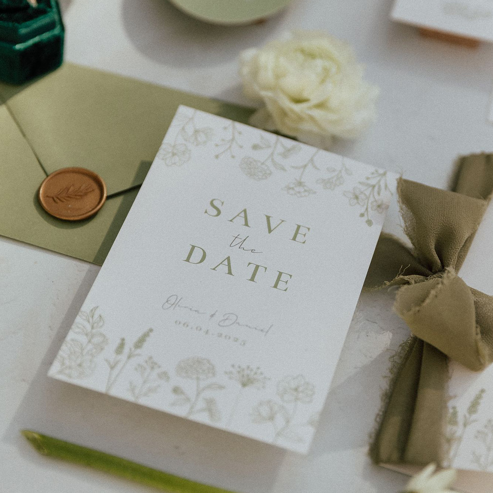Save the date kaart met bloemen | groen ontwerp