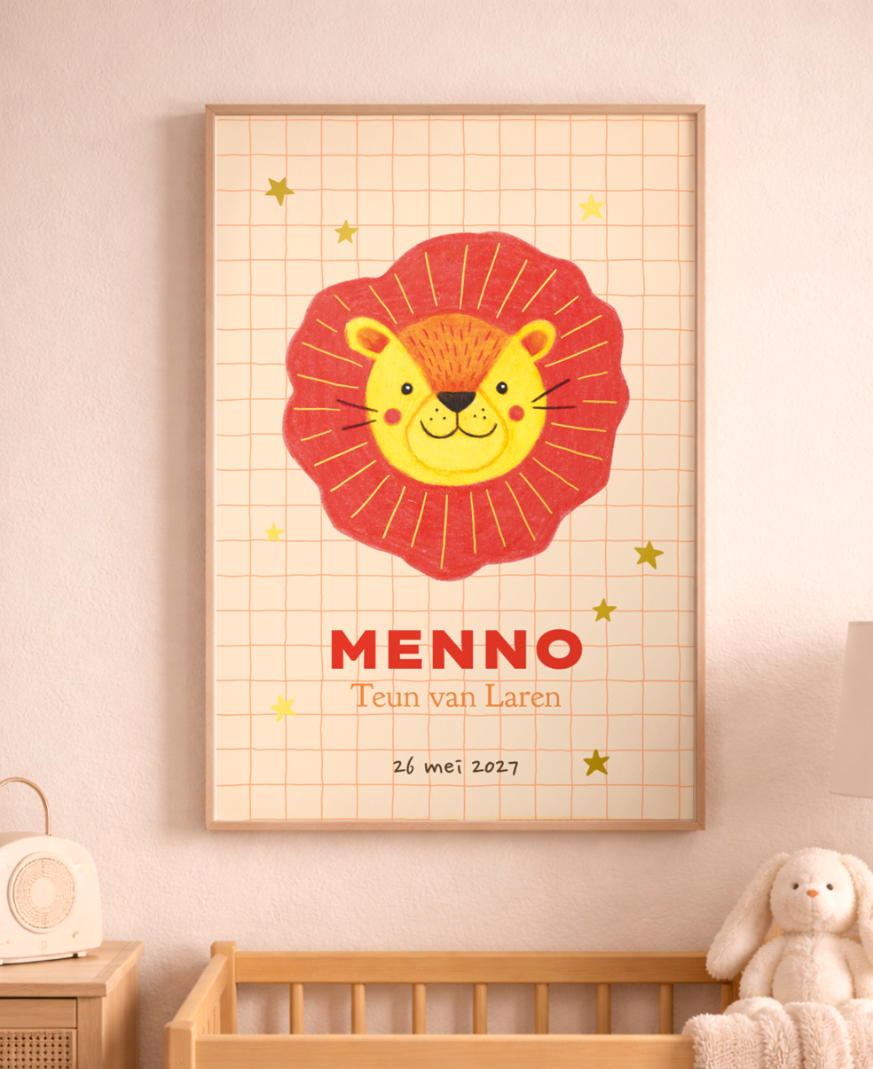 Geboorte poster met naam en leeuwtje