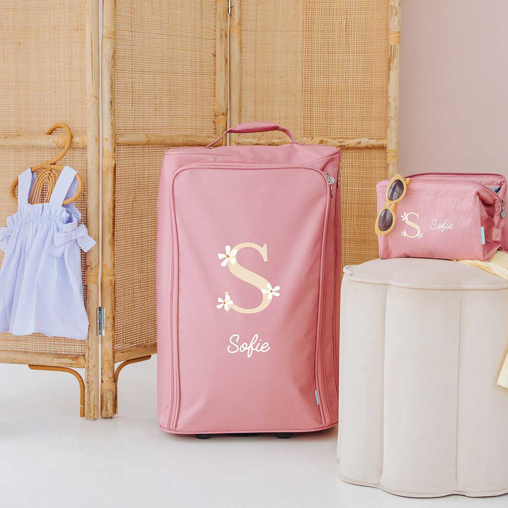 Reistrolley XL met initiaal en bloemen