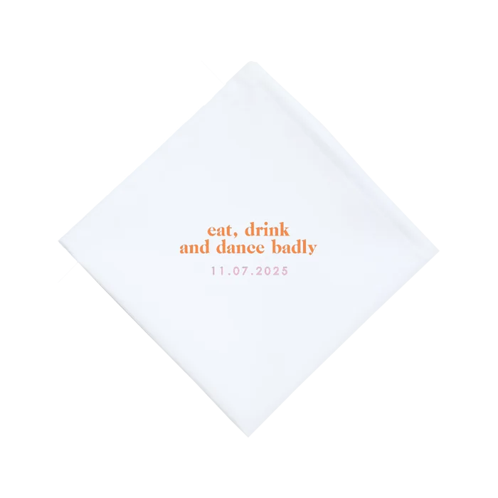 Gepersonaliseerde servetten bruiloft met oranje roze color blocking